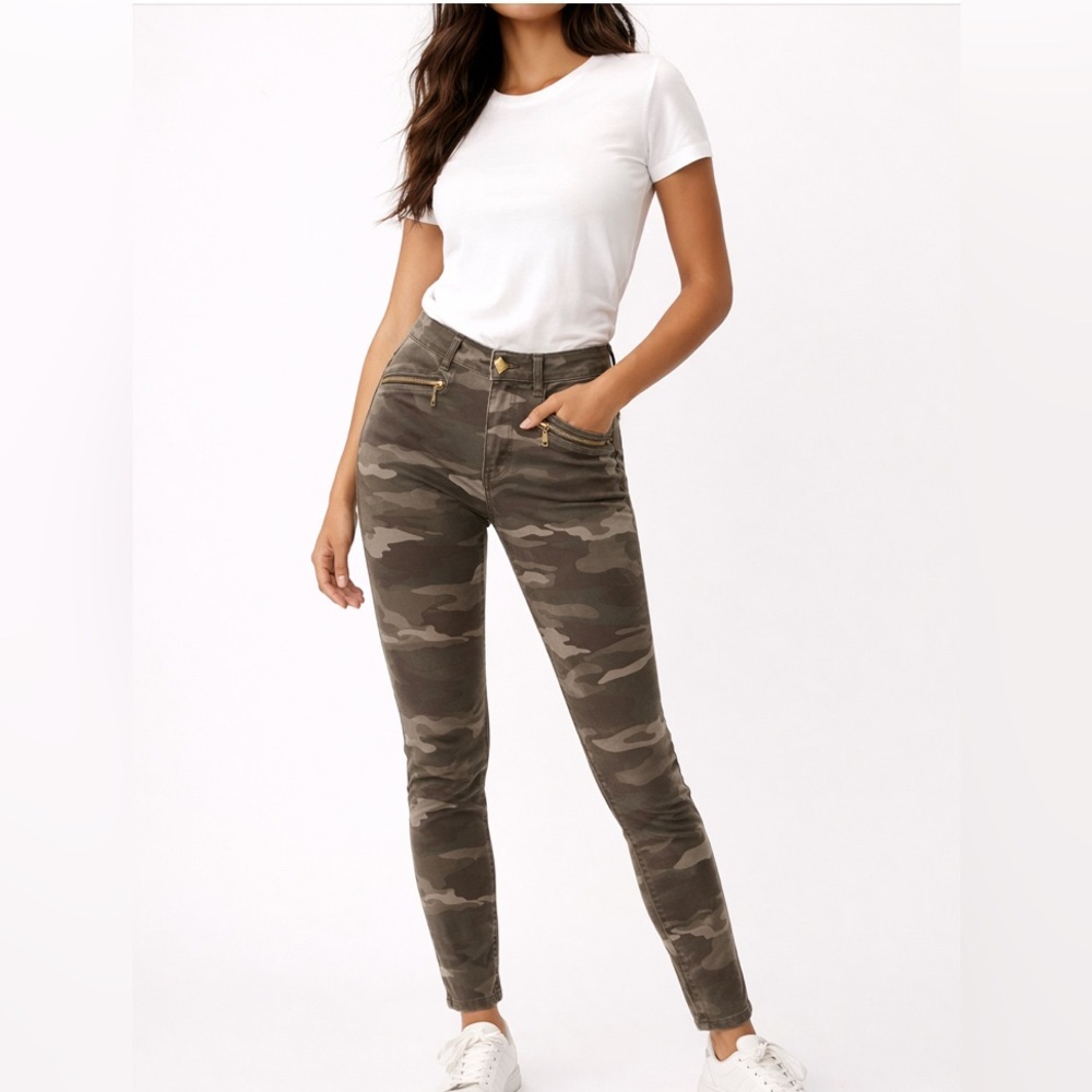 Democracy Ab Technology Camo Pants Green Zip Pocket Stretch size 6